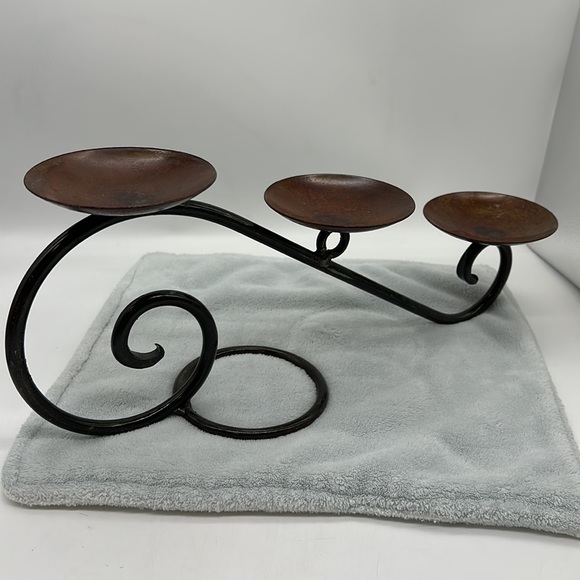 Wrought Iron Scroll Triple Pillar Candle Table-top Feature/Holder - Picture 5 of 15